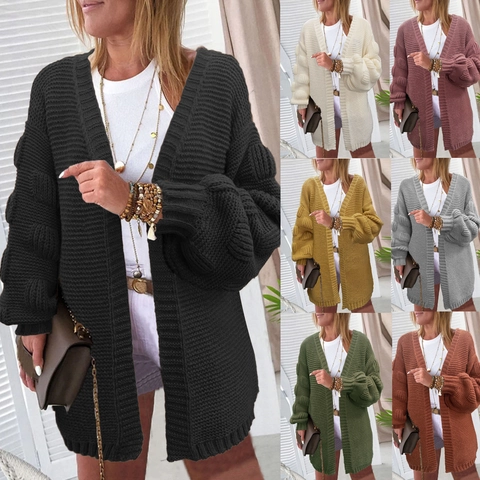 Γυναικεία Oversized Πλεκτή Ζακέτα Πουλόβερ Χαλαρή Μεσαίου Μήκους Ανοιχτό Μπροστινό Μανίκι Φανάρι Ζεστό Casual Εξωτερικό Ένδυμα