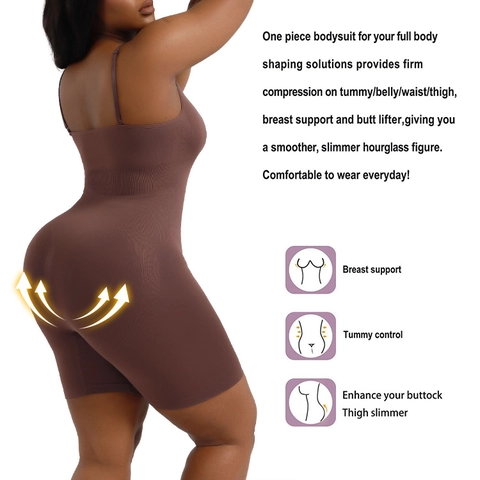 Women's Seamless Shapewear Bodysuit Tummy Control Butt Lifter Body Shaper Mid-Thigh Adjustable Straps Slimming Underwear
