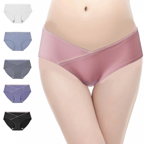Seamless Maternity Panties V-Shape Low Waist Underwear Cotton Antibacterial Silver Ion Gusset Lingerie For Pregnant Women
