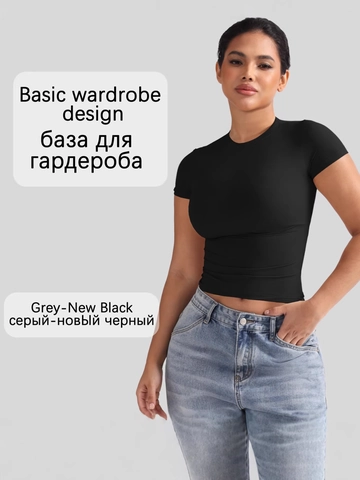 Camiseta Moldeadora Sexy de Alta Elasticidad para Mujer Cuello Redondo Manga Corta Color Sólido Top Ajustado Básico para Deporte Diario