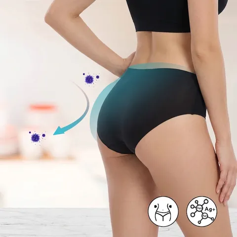 Women Seamless Antibacterial Underwear Silver Ion Mid Waist Hip Lift Breathable Nylon Spandex Briefs Solid Color Panties