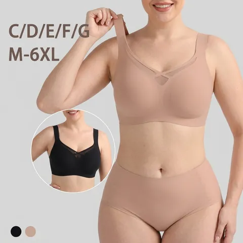 Women's Seamless Wireless Bra Set Large Size Jelly Glue Support Push Up Breathable Minimalist Bra And Panties Lingerie