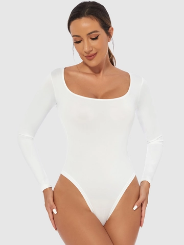 Women's Slim Fit Bodysuit Long Short Sleeve Square Scoop Neck Solid Stretchy Polyester Jumpsuit Top Plus Size Base Layer