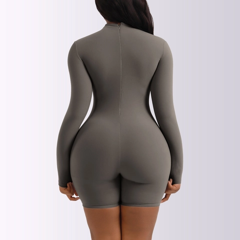 Women's Thermal Bodysuit Long Sleeve Mock Neck Slim Fit Jumpsuit Stretch Knit Romper Warm Base Layer Solid Color Fashion Top