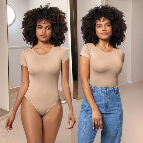 Women's Short Sleeve Round Neck Ribbed Bodysuit Slim Fit Solid Color High Cut Stretchy Jumpsuit Casual Basic Top
