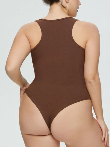 Bodysuit da Donna Sexy Taglie Forti a Costine Senza Maniche Scollo a U Vestibilità Aderente Chiusura a Pressione Top Jumpsuit