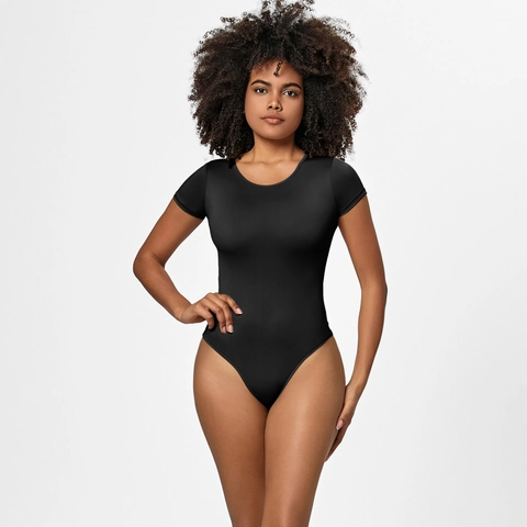 Women's Short Sleeve Round Neck Ribbed Bodysuit Slim Fit Solid Color High Cut Stretchy Jumpsuit Casual Basic Top