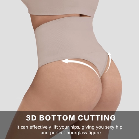 Women Seamless High Waist Tummy Control Thong Sexy Body Shaper Panty Ribbed Hip Lift Slimming Shapewear Underwear