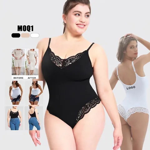 Body Modellante Senza Cuciture da Donna con Scollo a V in Pizzo Spalline Sottili Controllo Pancia Sollevamento Glutei Body Shaper