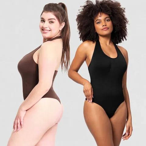 Body Sculptant à Dos Nu pour Femmes Contrôle du Ventre String Dos Nu Côte Tricotée Amincissant Haut d'une Pièce
