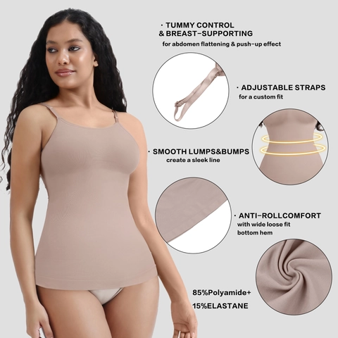 Women's Seamless Shapewear Cami Vest Tummy Control Body Shaper Adjustable Straps Slimming Undershirt Top