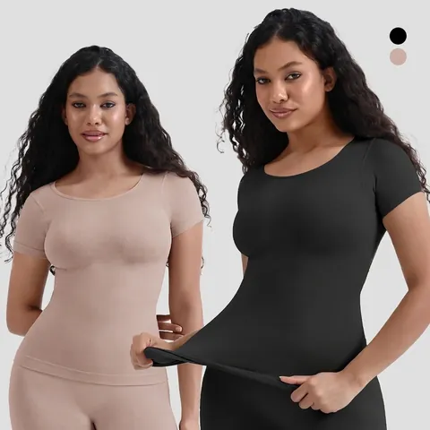 Camiseta Reductora Sin Costuras Para Mujer Con Control De Abdomen Manga Corta Body Shaper Camiseta De Compresión Adelgazante