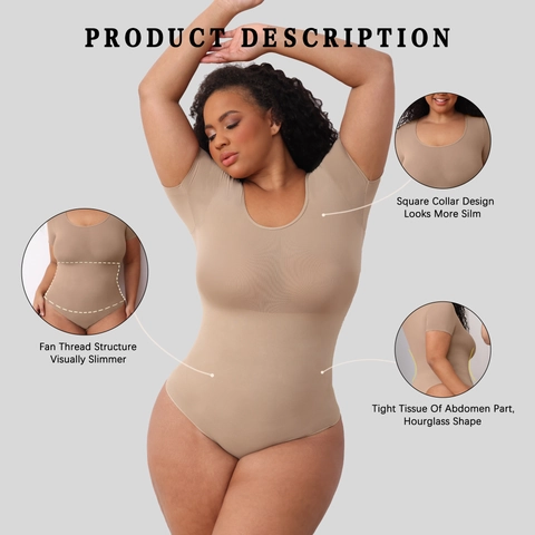 Body Modellante da Donna Senza Cuciture Girocollo Manica Corta Controllo Addominale Schiena a Perizoma Snellente Body Shaper Quotidiano