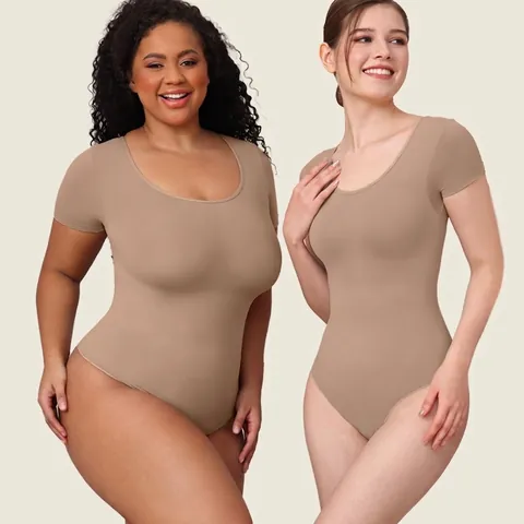 Body Modellante da Donna Senza Cuciture Girocollo Manica Corta Controllo Addominale Schiena a Perizoma Snellente Body Shaper Quotidiano