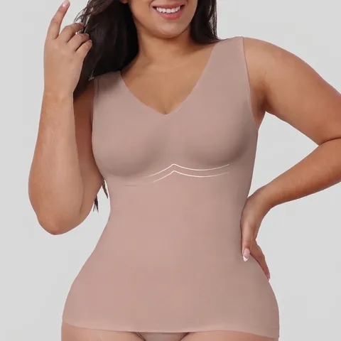 Women Seamless V Neck Shapewear Vest High Elastic Polyamide Tummy Control Waist Slimming Body Shaper Tank Top For Women
