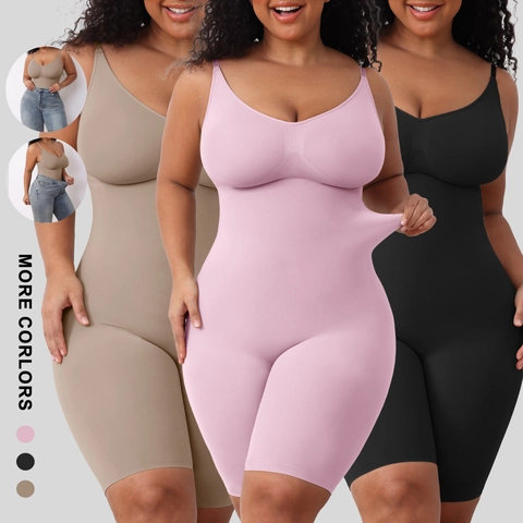 Body Modellante da Donna senza Cuciture Controllo Addominale Sollevamento Glutei Spalline Regolabili Scollo a V Aderente Top