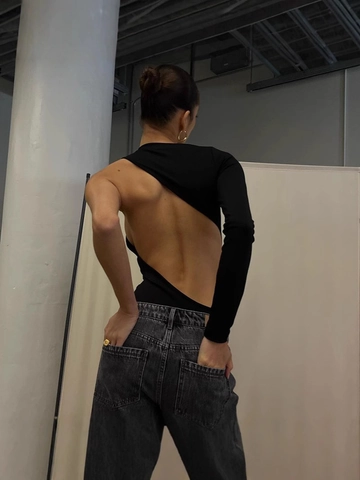 Sexy One Shoulder Rückenfrei Bodysuit Für Damen Langarm Cut Out Slim Fit Streetwear Gerippt Solid Schwarz Jumpsuit Top