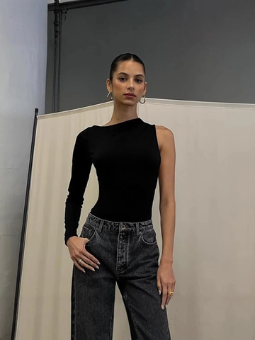 Sexy One Shoulder Rückenfrei Bodysuit Für Damen Langarm Cut Out Slim Fit Streetwear Gerippt Solid Schwarz Jumpsuit Top
