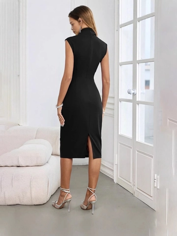 Abito Midi da Donna Elegante Senza Maniche con Scollo a V Arricciato Vestibilità Slim Aderente per Festa Party