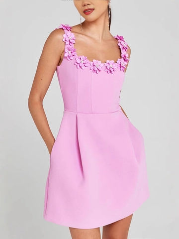 Damen Elegant 3D Blumendekoration Minikleid Ärmellos A-Linie Party Kurzes Kleid Mit Taschen Polyester Baumwolle Mischung