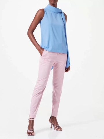 Blusa de Gasa sin Mangas Elegante para Mujer Cuello Alto Color Sólido Bufanda con Lazo Asimétrico Holgado Trabajo Oficina Verano