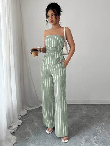 Elegantes Damen Gestreiftes Trägerloses Crop Top Und Weite Hose Mit Hoher Taille Lässiges Atmungsaktives Sommerurlaub Outfit