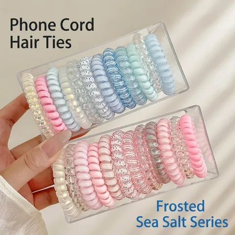 Telephone Wire Hair Ties Spiral Coil Hair Bands High Elasticity No Crease Waterproof Plastic Hair Rings For Women Girls
