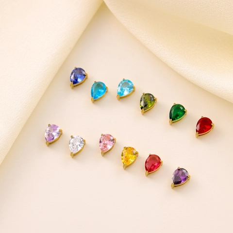 Teardrop Birthstone Charms Stainless Steel Pear Shaped Zircon Pendants DIY Jewelry Making Findings For Necklaces