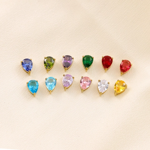 Teardrop Birthstone Charms Stainless Steel Pear Shaped Zircon Pendants DIY Jewelry Making Findings For Necklaces