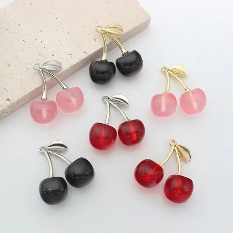 Cherry Charms For Jewelry Making DIY Earrings Necklaces Alloy Acrylic 3D Fruit Pendants Ins Style Accessories