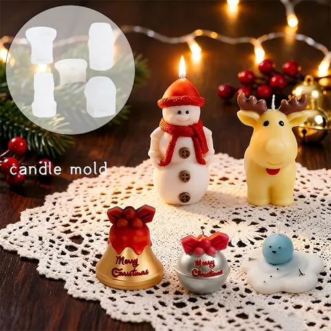 Moules En Silicone De Noël Pour Fabrication Bougies Savon DIY 3D Bonhomme De Neige Renne Cloche Cuisson Qualité Alimentaire