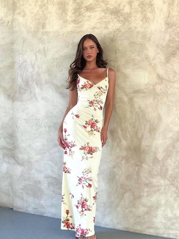 Women Vintage Baroque Floral Print Maxi Dress Slim Fit V Neck Cami Dress Elegant Long Sundress For Summer Vacation Party