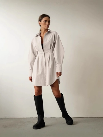 Γυναικείο Casual Μονόχρωμο Φόρεμα Πουκάμισο Πιέτες στη Μέση Μακρύ Μανίκι Γραμμή Α Midi Κουμπιά Μείγμα Βαμβακιού Μόδα