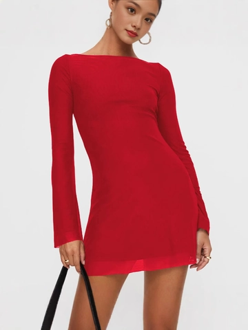 Women's Sexy Off-Shoulder Backless Mini Dress Ruffled Long Sleeve Solid Color Tie-Back Slim Fit Gothic Party Streetwear