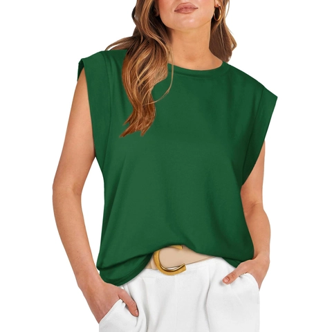 T-Shirt Muscle Tee Décontracté pour Femmes Couleur Unie Sans Manches avec Épaulières Col Rond Coupe Régulière Pull Été Printemps Top