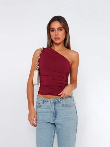 Women Sexy One Shoulder Ruched Tank Top Sleeveless Asymmetrical Slim Fit Solid Color Summer Casual Vest Crop Top