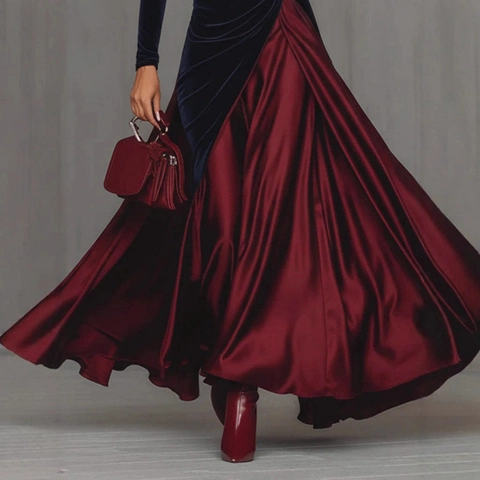 Dames Elegante Fluweel Splicing Satijn Maxi Jurk Hoge Hals Lange Mouw Vintage Kleurblok Grote Swing Party Avondjurk
