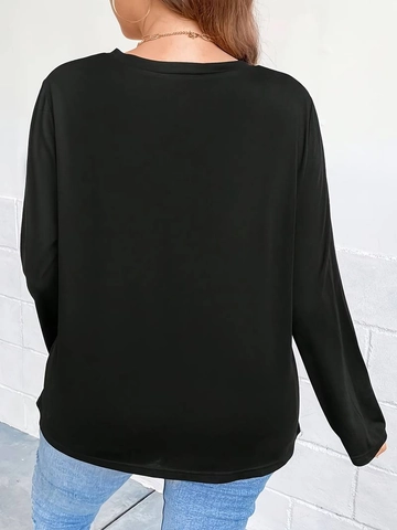 Women Plus Size V Neck Crisscross Long Sleeve T-Shirt Casual Cotton Blend Solid Color Button Side Ruched Elastic Top