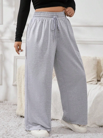 Plus Size Rechte Pijpen Casual Broek Hoge Taille Trekkoord Sweatpants Comfortabel Katoenmix Mode Grijs