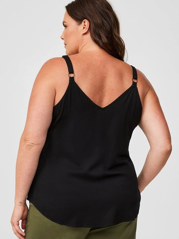 Plus Size Women's Casual V Neck Lace Trim Camisole Top Solid Color Knitted Tank Top With Metal O Ring Back Strap