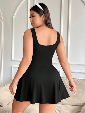 Women Plus Size Elegant Square Neck Sleeveless A Line Skater Dress Casual Solid Color Pocket Mini Knitted Summer Dress