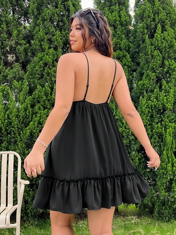Vrouwen Grote Maten Sexy V-Hals Cami Jurk Hoge Taille Roffel Zoom Rugloos Geplooid A-Lijn Midi Jurk Zomer Vakantie