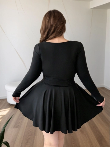 Plus Size Women Solid Color Ruched Mini Dress U Neck Button Front Long Sleeve High Waist Pleated A-Line Casual Sexy Short Dress