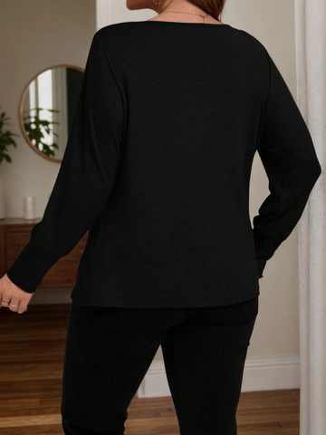 Women Plus Size Cowl Neck Long Sleeve Knit Top Sexy French Elegant Drape V Neck Slim Fit Solid Color T-Shirt Blouse
