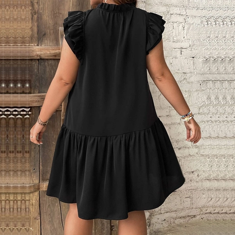Dames Plus Size Mouwloze Midi Jurk Met V-hals Ruffles En Strik Casual Losse Vakantie A-lijn Jurk