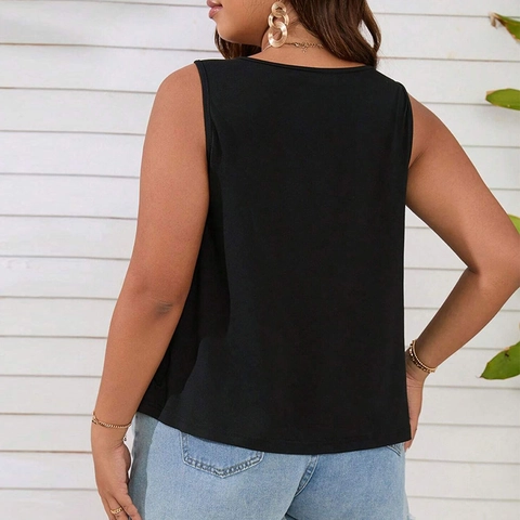 Women's Casual Plus Size Sleeveless Knitted Tank Top Round Neck Button Front Ruched Solid Color Viscose Elastane Vest Top