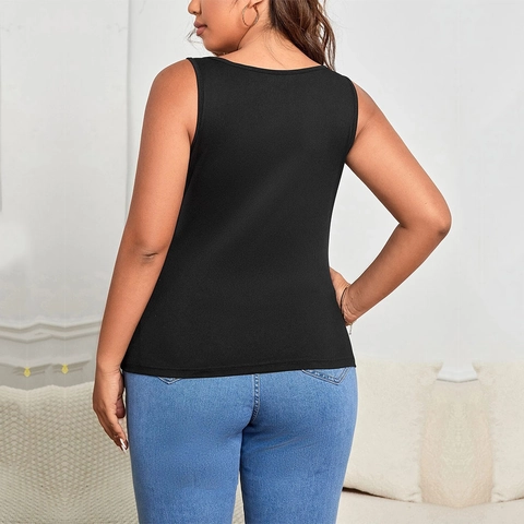 Canotta da Donna Taglie Forti in Maglia a Costine Con Cutout e Tracolla Asimmetrica Gilet Nero Aderente Estate Casual