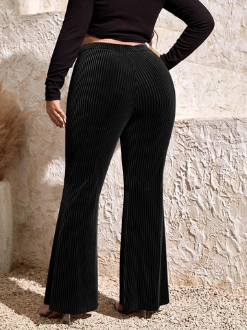 Pantalones de Campana de Cintura Alta de Talla Grande para Mujer de Punto Acanalado elásticos Pantalones Largos Informales Negros