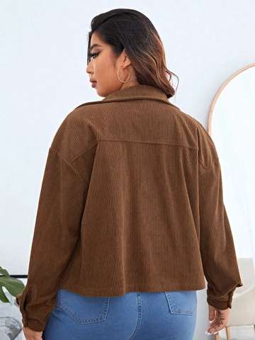 Giacca da Donna Taglie Forti in Velluto a Coste Casual Larga Corta con Revers e Tasche a Patta Monopetto Manica Lunga Cappotto Autunno Inverno