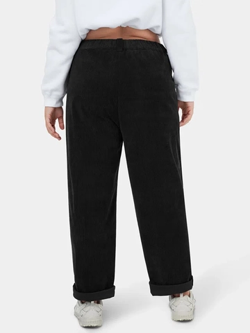 Pantaloni Donna Taglie Forti Nero Velluto a Coste Gamba Dritta Vita Alta Vintage Casual Streetwear Con Tasche Comodi